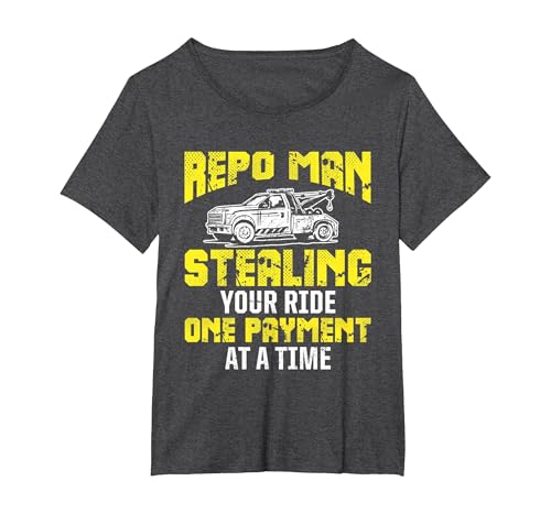 Repo Man Recovery Agent Repossession Funny T-Shirt, Women's Plus, Dark Heather Grey, 2X