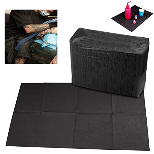 125 PCS Disposable Tattoo Clean Pad, Dental Bibs, Nail Art Table Towels Mat, Underpad Hygiene Personal Tattoo Bib, 18x13in 3-Layer Thickening, PE Membrane Waterproof (Black)