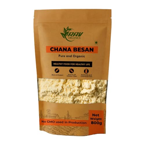 Image of Rav Organics Certified Organic Chana Besan (Bengal Gram Flour) | Stone-Ground & Unrefined Chana Atta| Pesticide Free Fine Chana Dal Flour | 100% Natural, Non-GMO | No Chemicals or Preservatives | 800 g Pouch