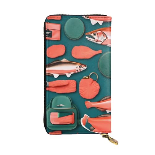 Portefeuille long cuir femme motif saumon pour sac à main et voyage