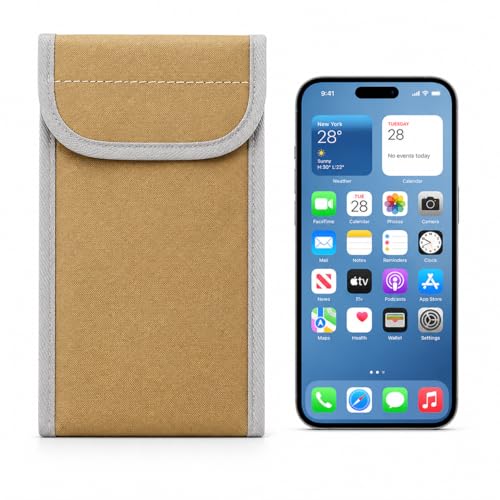 Faraday Phone Pouch – Signal Blocking RFID/Cell/WiFi/GPS Shielding Bag – Anti-Tracking Privacy Case for Smartphones & Key Fobs – Dual-Layer RF Isolation with Ripstop Exterior (Tan)