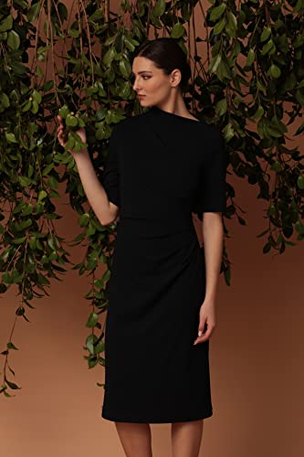 Maggy London Women's Side Pleat Dress with Asymmetric Neck and Elbow Sleeves4