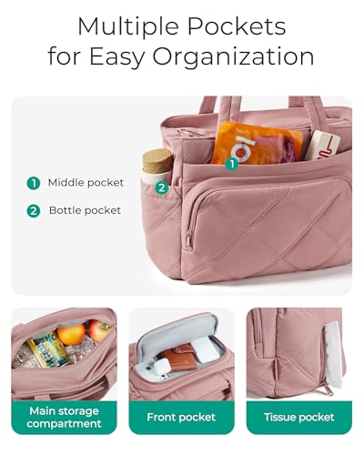 BAGSMART Lunch Bag Women Large Lunch Box Insulated Tote Bag with Multi-Pockets Quilted Puffy Tote for Work, Outdoors