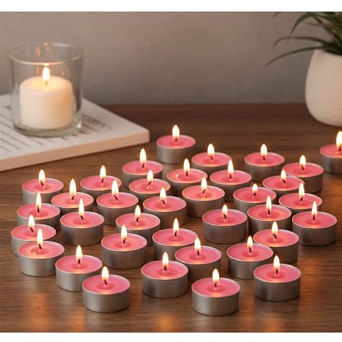 Image of Unscented Tea Light Candles | Soy Wax Blend Long-Lasting with Cotton Wick | Perfect for Home Decor, Parties, Weddings, and More | Set of 100 (Pink)