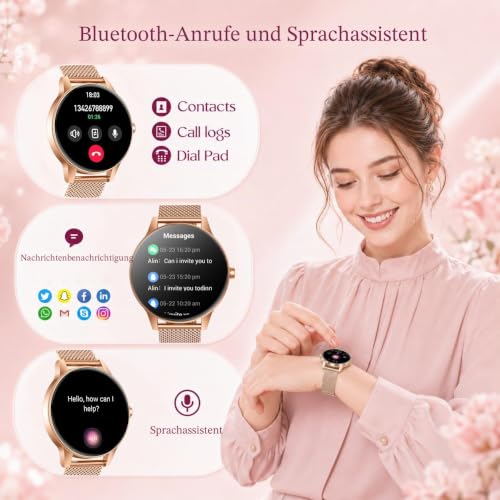 Smartwatch Damen mit Bluetooth Anrufe Fitnessuhr: 1.27" HD Touchscreen Smart Watch mit Herzfrequenz Schlafmonitor Schrittzähler 100+… – Ansicht 4