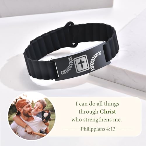 MEALGUET Baseball Gifts for Boys Son Coach Team Kids Player Silicone Baseball Bracelet Party Favors Religious Christian Cross Jewelry Gifts,I Can Do All Things Through Christ Bracelets by MEALGUET - Used condition - Image 4