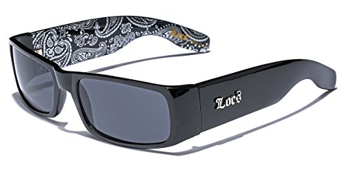 Locs Original Gangsta Shades Men's Hardcore Dark Lens Sunglasses with Bandana Print - Black
