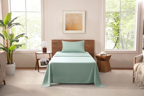 MISSQ Twin XL Size Bed Sheets Set - Cooling, Extra Soft, Wrinkle & Fade Resistant, Hypoallergenic - 4 Piece Hotel Luxury Microfiber Sheets with 16 Inch Deep Pocket, Twin XL, Soft Green