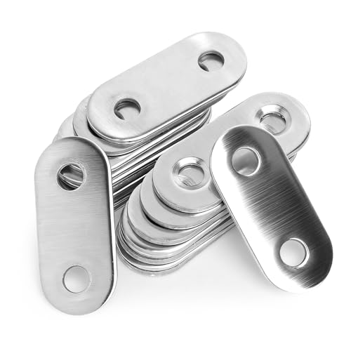 Set de 20 Escuadras Planas de Acero Inoxidable 16×37 mm, Placas Metálicas Perforadas de Fijación Esquina, Conectores para Muebles con Tornillos, Placas de Unión para Reparación y Montaje DIY en Madera