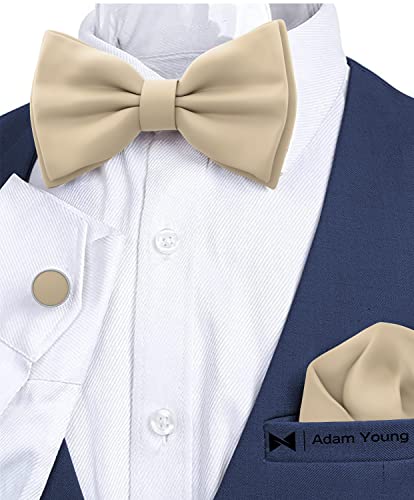 Image of Adam Young Men's Bow Ties with Handkerchief & Cufflinks Pre-Tied Style Formal Satin Classic Bowtie for Tuxedo Faux Silk