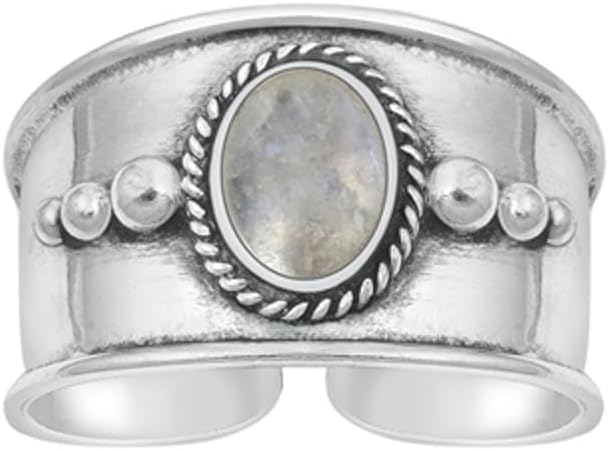 Sterling Silver Classic Simulated Moonstone Bali Toe Midi Adjustable Ring .925 New Band