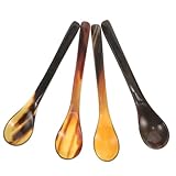 COOPHYA 4 piezas Cucharas de Cuerno Natural de Búfalo con Mango para Miel Café y Postres de Unidades Duraderas y Fáciles de Limpiar