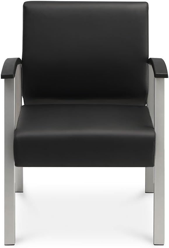 NBF Ergonomic Office Guest Chair with Arms - Office Guest Chairs for Conference Room - Reception Chairs with Silver Legs and Williamsburg Polyurethane, 23.88" W, Blue