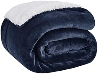 Bedsure Sherpa Blanket Niebieskie wysokiej jakości koce przytulne koce, bardzo gruby ciepły koc na sofę / koc na sofę w dwustronnym, super puszysty koc polarowy 150x200 cm jako narzuta na sofę lub koc do salonu