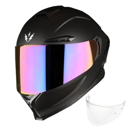 1Storm Motorcycle Full Face Helmet DOT Adults Street Bike Dual Visor Sun Inner Shield with One Extra Clear Shield: Matt Black