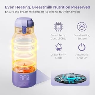 Momcozy Portable Bottle Warmer for Travel – Dual Heating Modes for Breast Milk & Water, Portable Milk Warmer with Fast Heating & Long Battery Life, 17 Ounces Large Capacity, Purple