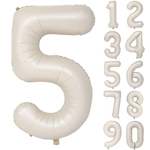 Image of 40 In Large Big Number Balloons 5 Creamy White Helium Foil Mylar Balloon | Birthday Party Decorations Suitable For Boys' And Girls' Birthday Parties Anniversary celebration digital 5