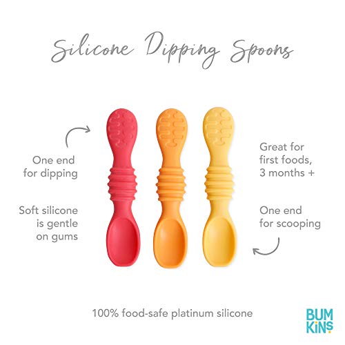Bumkins Baby Utensil Set, Silicone Trainer Spoons for Dipping, Soft Tip, Self-Feeding, Chew, Baby Led Weaning, First Year Training Supplies, Essentials in Learning Eating, 4 Mos, 3-pk Red and Yellow by Bumkins - Used condition - Image 5
