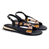 Gioseppo SCHOEPKE - Sandalias de Piel con Detalle de Cuentas Multicolores para Mujer, Cuña Metalizada y Planta Acolchada, Diseño Elegante y Cómodo, Color Negro, Talla 39