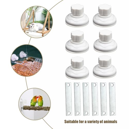 Image of 6 Pack Suction Cup Set for Bird Perches, Suitable for Parrot, Silver, White, ABS Plastic, Metal