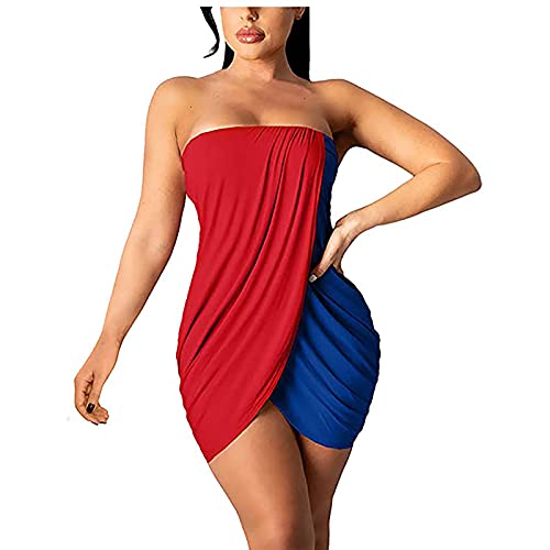 azrian Mini vestido curto feminino tomara-que-caia cor sólida bodycon justo franzido vestido curto c