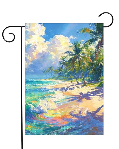 ShineSnow Beautiful Summer Landscape Colorful Beach Palm Trees Seaside Sunlight Garden Yard Flag...