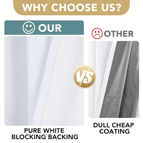H.VERSAILTEX Linen Blackout Curtains 84 Inches Long 100% Blackout Thermal Insulated Textured Linen Look Curtain Draperies Anti-Rust Grommet, Energy Saving with White Liner, 2 Panels, Bright White - Thumbnail 3