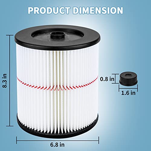 Improvedhand 17816 Red-Stripe Cartridge Filter Repalcement For Craftsman Shop Vac Wet/Dry Vacuum Cleaner 17816, 9-17816, 5 6 8 12 16 And Large Gallon, 2 Pack #TOP5