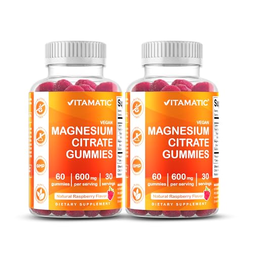 Image of Vitamatic Magnesium Citrate Gummies 600mg per Serving - 60 Count - Promotes Healthy Relaxation, Muscle, Bone, & Energy Support (Pack of 2)