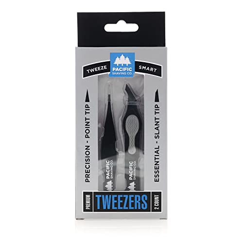 Pacific Shaving Company Premium Tweezers Set - A Shaving/Grooming Must-Have (1x Essential Slant Tip, 1x Precision Point Tip) 1 ea