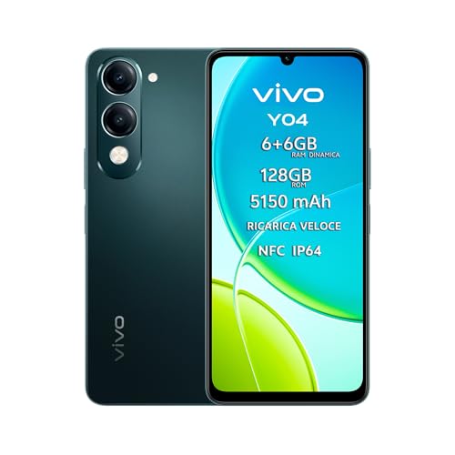 VIVO Y04,Smartphone 6+6GB RAM,128GB ROM, NFC, Cameraphone, Design Moderno e Resistente, Ricarica Veloce Batteria 5150 mAh, Schermo Ultra-resistente da 6,74”, IP64 Resistente all'Acqua e alla Polvere