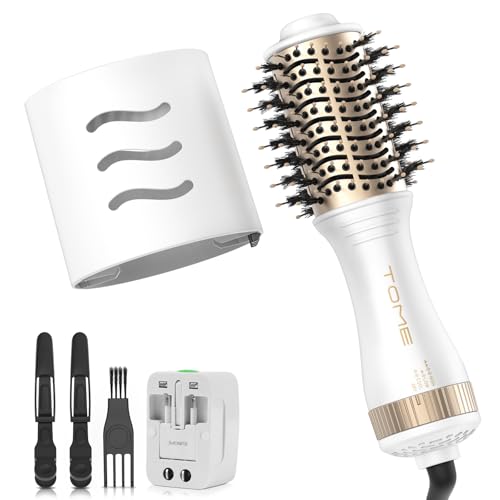 Image of Blow Dryer Brush, Hair Dryer Brush in One, 600W Oval Hot Air Volumizer & Straightener, Anti-Frizz Blowout Styling Brush, Dual Voltage 120-240V Travel (2 Inch) White