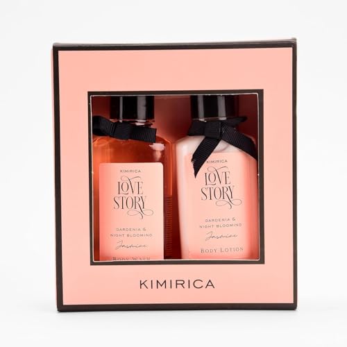Image of K London Vegan Leather Half Moon Women's Black Hobo Shoulder Bag with Kimirica Love Story Gardenia & Night Blooming Jasmine Body Care Gift Set - Premium Handbag & Bath Combo for Women
