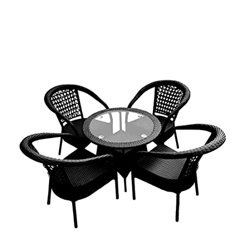 Image of D-8 Patio|Indoor| Outdoor| Living Room | Garden | Chair Table Set 4+1 (4 Chair + 1 Table)|Furniture Set |Coffee Chair Set |Powder Coated|(Black)