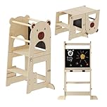 Buddy Baby Xperimenta - Torre di apprendimento Montessoriana in legno per bambini - Trasformabile in scrivania e sgabello per bambini - Torre pieghevole per la cucina con barra di sicurezza