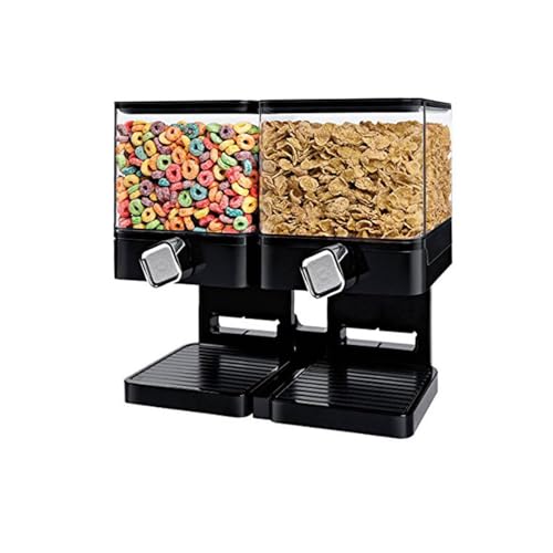 SEIWEI Multi-Function Food Dispenser Cereal Container Storage with Detachable Bottom Tray for Kitchen Organization Candy Nut Grain Keeping Food Fresh, Dual Control (Black)