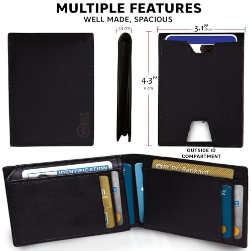 Genuine Leather Mens Wallet RFID Protection Nine Business card holder Slots, Slim Wallet for Men with Coin And Hidden Currency Compartment (Black)2