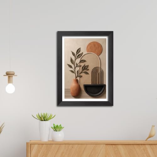 Image of TenorArts Boho Art 3D Clay Textured Digital Print Photo Frame, Modern Art Abstract Painting For Bedroom Living Room Home and Cafe Decor | Minimal Drawing Black Framed Posters for Decoration (9x12 inches) [CL-B08]