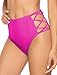 CHANGEZOE High Waisted Bikini Bottoms for Women Tummy Control Retro Black Full Coverage Strappy Bathing Suit Bottoms #Hot Pink