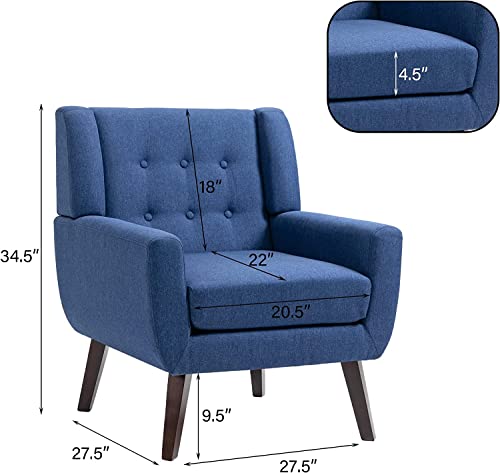 Uixe Accent Chair For 2 Sets, Linen Upholstered Armchair, Tufted Small Living Room Chair With Wooden Legs, Mid Century Modern Comfy Reading Chair For Bedroom Home Office #TOP2