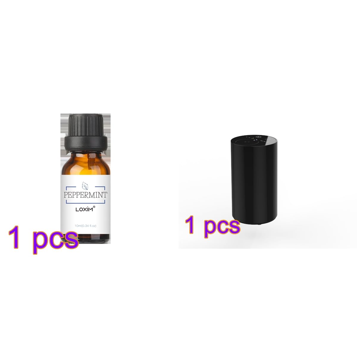 LOXIM Przenośny dyfuzor bezwodny z olejkiem eterycznym z mięty pieprzowej, dyfuzor do aromaterapii z zasilaniem bateryjnym, 3 zimne mgiełki, timer 1/2/3H, do samochodów, domu, biura, sypialni, spa