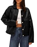 BTFBM Leather Jacket Women Fall Clothes 2025 Long Sleeve Button Down Winter Coats Oversized Motorcycle Outwear(Black, Medium)