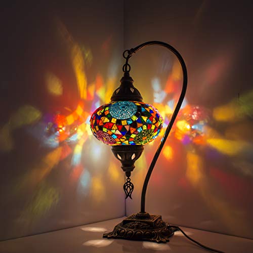 Lampe De Table Turque En Mosaïque De Verre – Style Ancien, Finition Laiton – Fabriquée En Inde (NEUF)