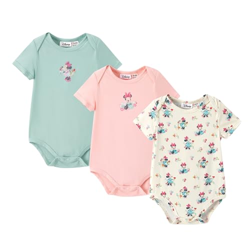 Disney Mickey and Friends Infant Girls Clothes Set Newborn Baby 3 Packs Short Sleeve Button Bodysuit Jumpsuit