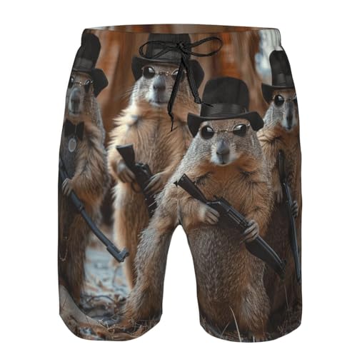 Men's Quick Dry Swim Shorts Cute Groundhogs Mafia Gangsters Funny Beach Trunks with Pockets3