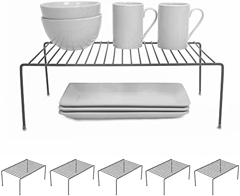 Smart Design Classic Storage Shelf – Set of 6, Large (8.5 x 16 in.), Charcoal Gray – Sturdy Steel Pantry Organizer with Rust-Resistant Finish and Non-Slip Feet for Easy Home Organization and Storage