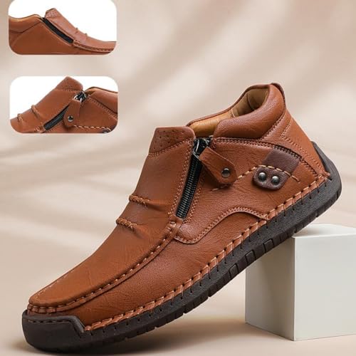 Men's Handmade Leather Slip-On Boots, On Driving Boots with Side Zipper, Lightweight Arch Support for Outdoor Walking2