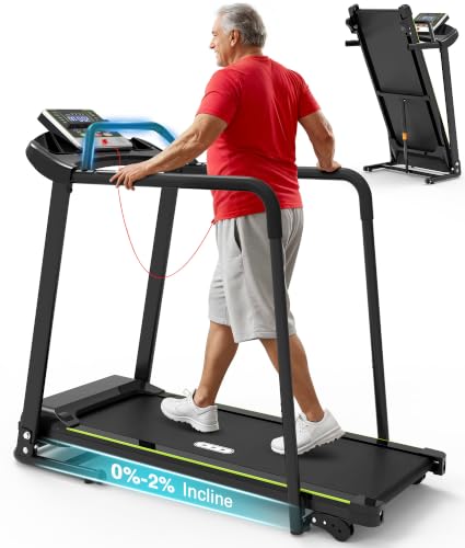 Redliro Walking Treadmill for Seniors with Long Handrails for Home | 0.3 MPH Slow Start, 300 lb Capacity, 0–2% Incline, Fully Flat, Auto Lubrication, Soft Drop System, Rehab Treadmill for Elder