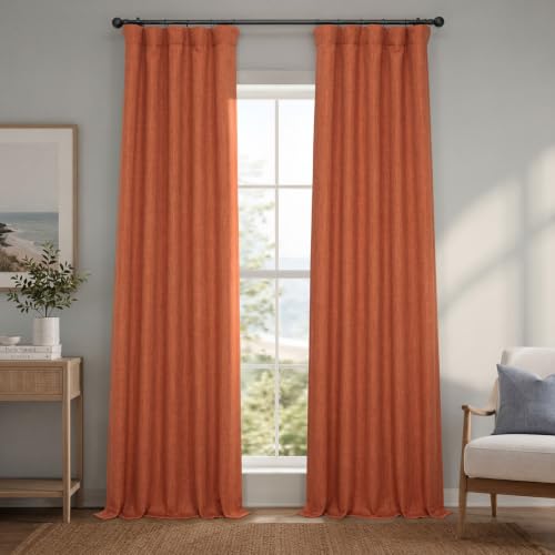 Image of HPD Half Price Drapes - Faux Linen Curtains for Living Room (1 Panel) - 50W X 120L - Textured Room Darkening Curtains for Bedroom 120 Inches Long - Drapes for Home Decor, Desert Orange