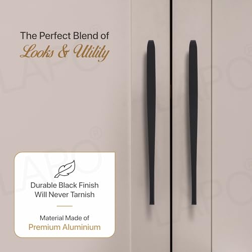 Image of LAPO 8 Inch Cabinet Handles for Modular Kitchen, Used for Drawer and Cupboard, Smooth Grip Style, Wear Resistant Coating, Hole to Hole Size 16 cm, Easy Fixing (Black, Pack of 2)